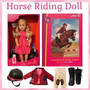 Our Generation Lily Anna 18” Doll & Horse Riding Set Clothing & Lemonade Set